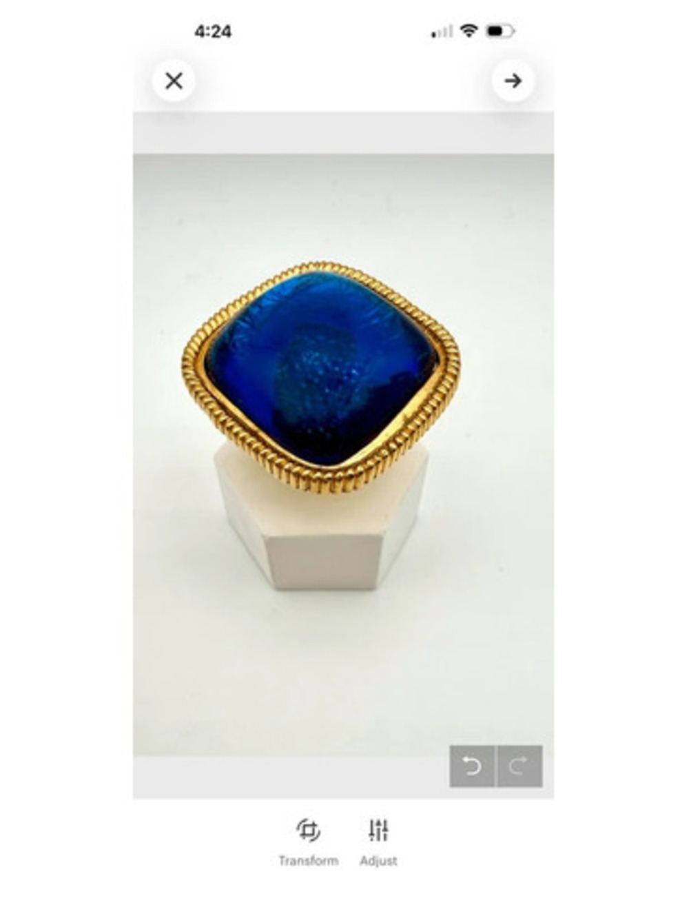 OOAK KJL for Avon Blue Ring Upcycled Vintage Earring Adjustable Cocktail Ring